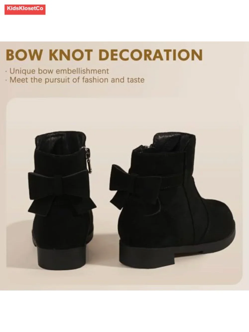 Toddler Girl Ankle Boots Bow Side Zipper Non-Slip Suede Dress Booties